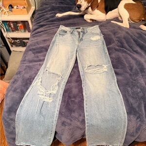 Flying Monkey Light Blue Distressed Flare Jeans